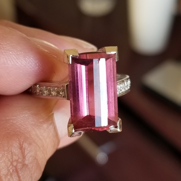 Sale! Huge 14+ carats  14k custom made Russian tourmaline raspberry diamond ring - Picture 13 of 16